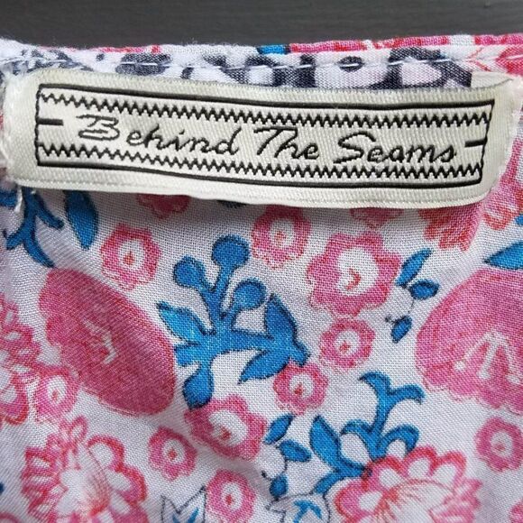 Behind the Seams Red/Blue Boho Bat Wing Peasant Top ck measurements - Picture 9 of 11